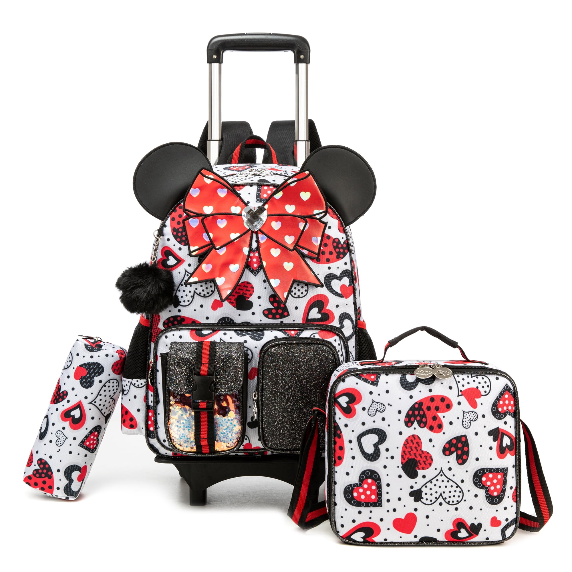Rolling Backpack for Girls Kids Roller Backpacks with Wheels School Bag with Lunch Box Pencil Bag for Ages 6-12