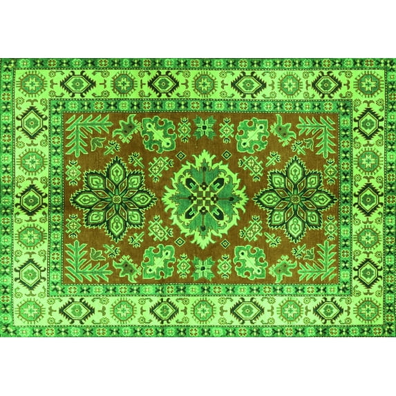 Ahgly Company Indoor Rectangle Geometric Green Traditional Area Rugs, 8' x 12'