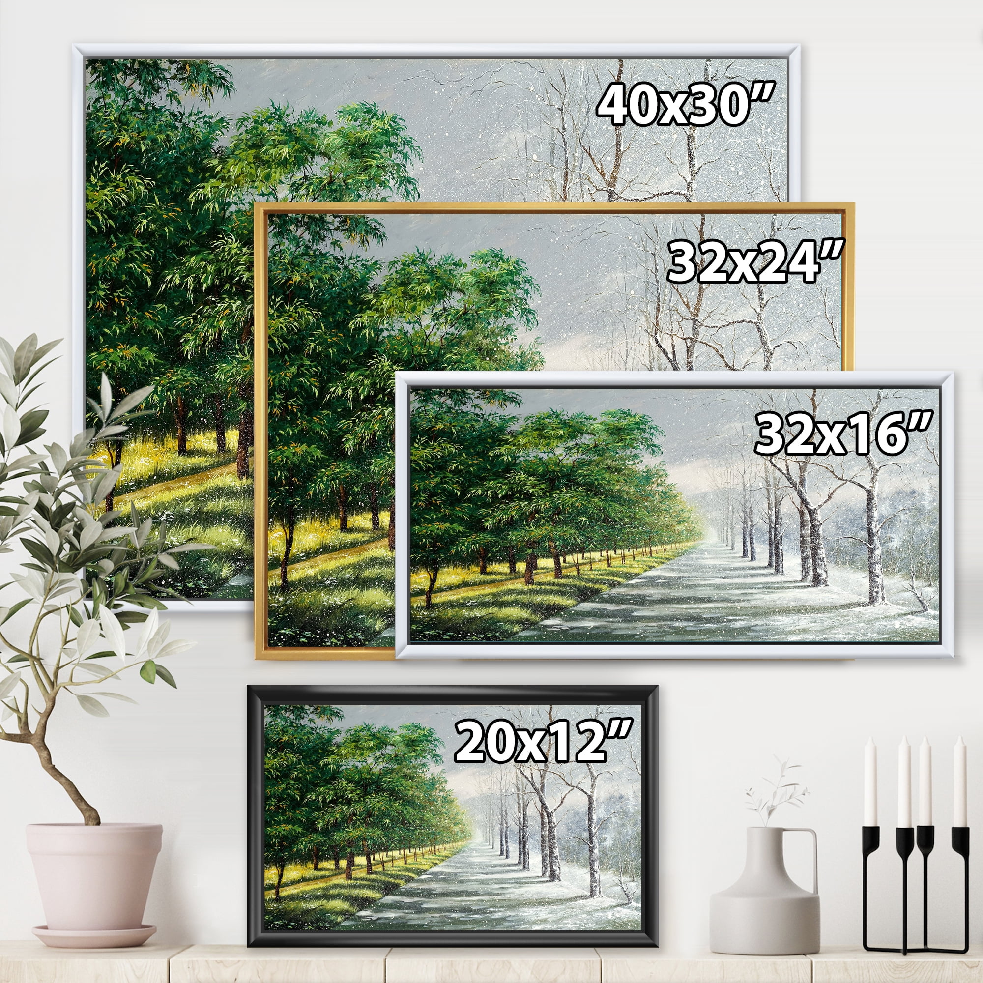 Designart 'Summer and Winter United' Country Framed Canvas Wall Art Print