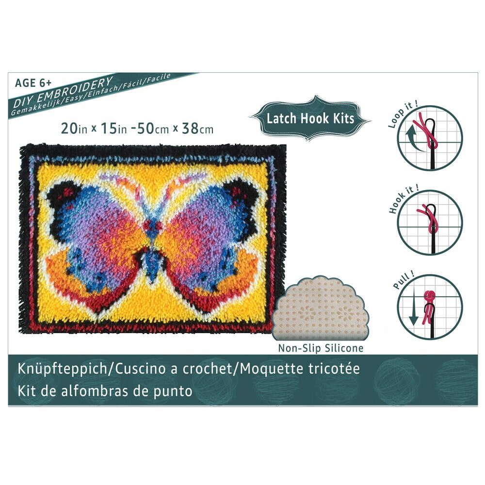 Latch Hook Rug Kits Embroidery DIY Bufferfly Pattern Crochet Needlework Crafts for Adults and Kids Beginners 20"x 15"