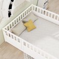 thumbnail image 6 of Floor Bed, Low-Profile Bed Frame, Full Size Bed with High Safety Barrier, Door and Support Slats for Stability, Solid Pine Wood Construction, White, 6 of 11