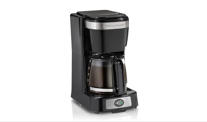 Hamilton Beach 5 Cup Drip Coffee Maker with Easy FrontFill Basket, Compact Design, Works with Smart Plugs, Glass Carafe, Auto Pause
