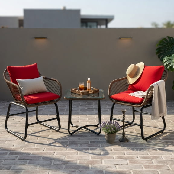 Hommoo 4-Piece Rattan Outdoor Conversation Set with Natural Acacia Wood Coffee Table, Includes 2 Single Sofas, 1 Loveseat & Cushioned Seating for Patio, Deck, Backyard, Gray