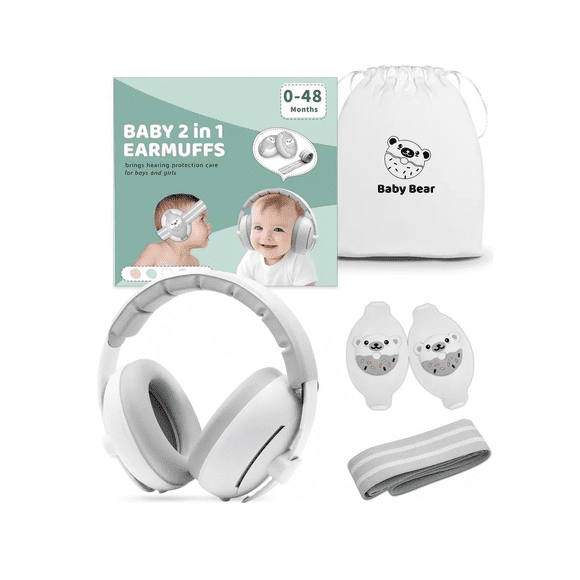 Nuevo 2 En 1 Orejeras Antiruido Bebe 0-4, Protector Auditivo blanco