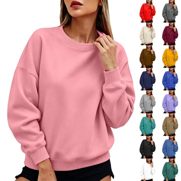 Zorvxlyn Sweatshirts for Women Drop Shoulder Long Sleeve Crewneck Sweatshirt Women Fall Winter Solid Color Womens Oversized Pullover Dark Blue M