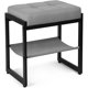 thumbnail image 1 of Taburete de cambiador, reposapiés de tela de lino, banco con estante de almacenamiento, taburete de maquillaje, sala de estar, recámara, gris y negro, 1 of 4