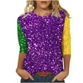 thumbnail image 2 of Aloohaidyvio Mardi Gras Clothing,Women's Fashion Three Quarter Sleeve Retro Round Neck Easter Printed Loose Tops Blouse, 2 of 4