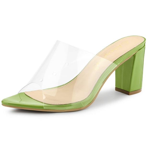 Clear block heel slides best sale