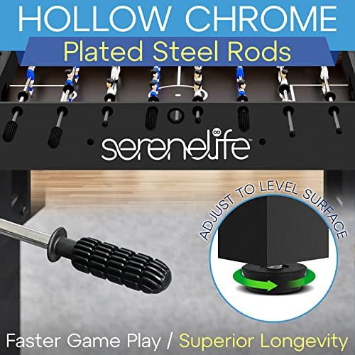 SereneLife 48" Arcade Foosball Table - 47.83'' x 24.02'' x 31.10'' Home Game Room Soccer Table, Modern Black Design, Chrome Steel Rods, 2 Balls, 2 Drink Holders, Adjustable for Kids & Adults