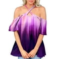 thumbnail image 1 of Mujeres Verano Sexy Cruz Halter Cuello Hombro Manga Corta Impreso Elegante Casual Túnica Camisas Tops Pompotops hfajkhk133216, 1 of 6