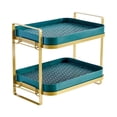 thumbnail image 1 of Estante de secado de tazas y tazones de 2 niveles con bandeja de drenaje para almacenamiento en la cocina, color verde dorado, 1 of 8