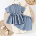 thumbnail image 3 of FAOWME Child Toddler Girls Floral 2 Piece Sets With Stripe And 3D Applique Shorts Summer Beach Short Sleeve Tops Outfits Clothes Sets Leisure O-Neck Dailywear, 3 of 6