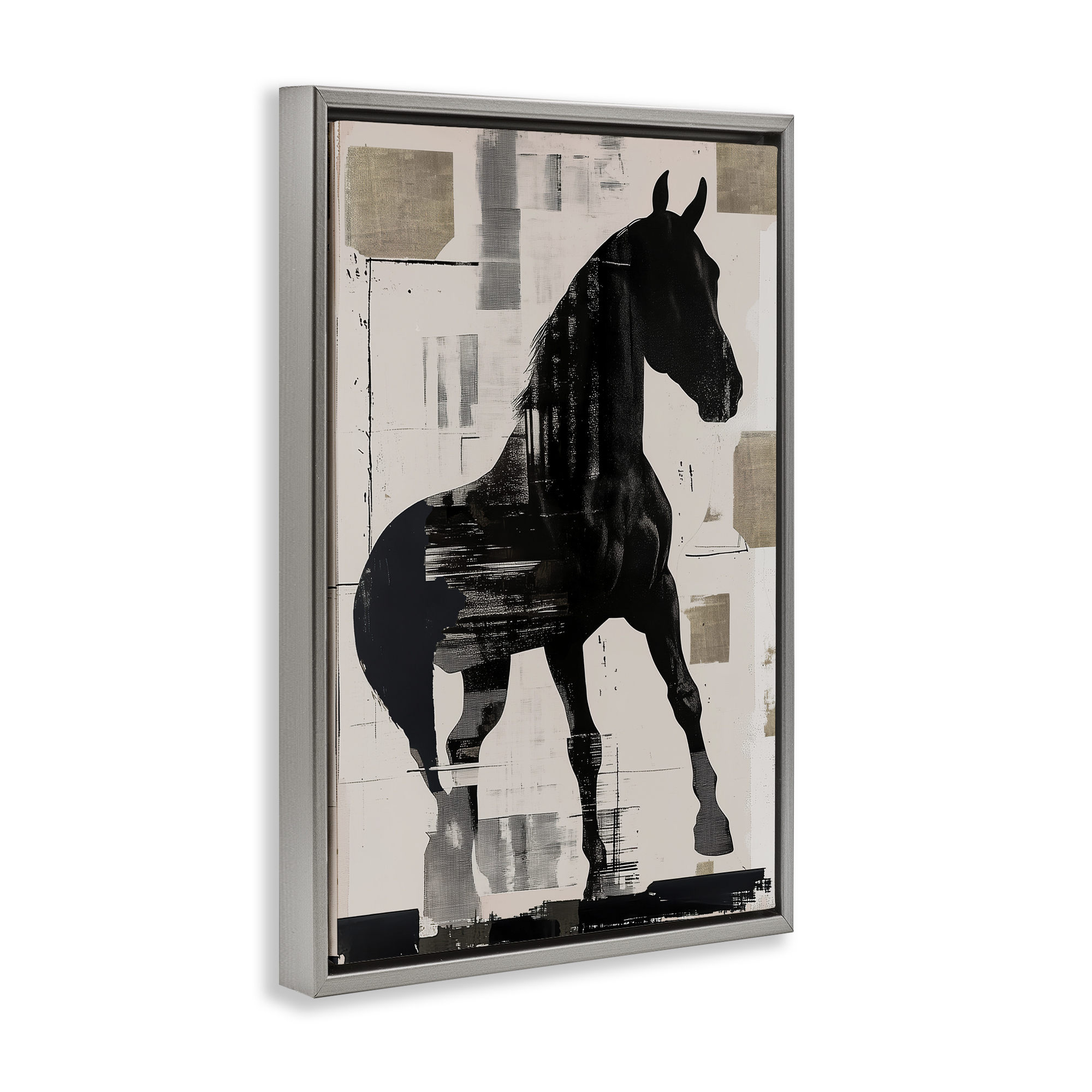 Equinity Horse Silhouette Gray Framed Floater Canvas Wall Art, design by Annabelle Hall
