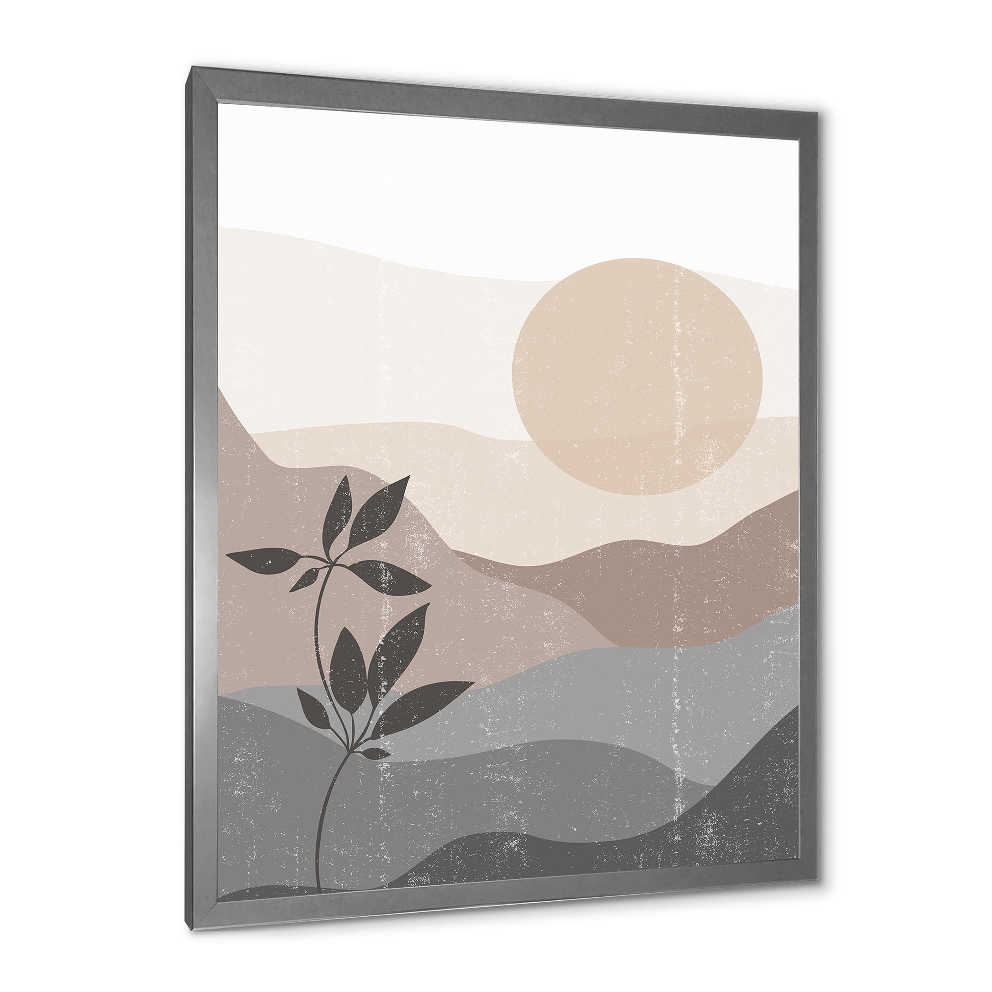Designart 'Minimalist Sunset Over Mountain Landscape' Modern Framed Art Print