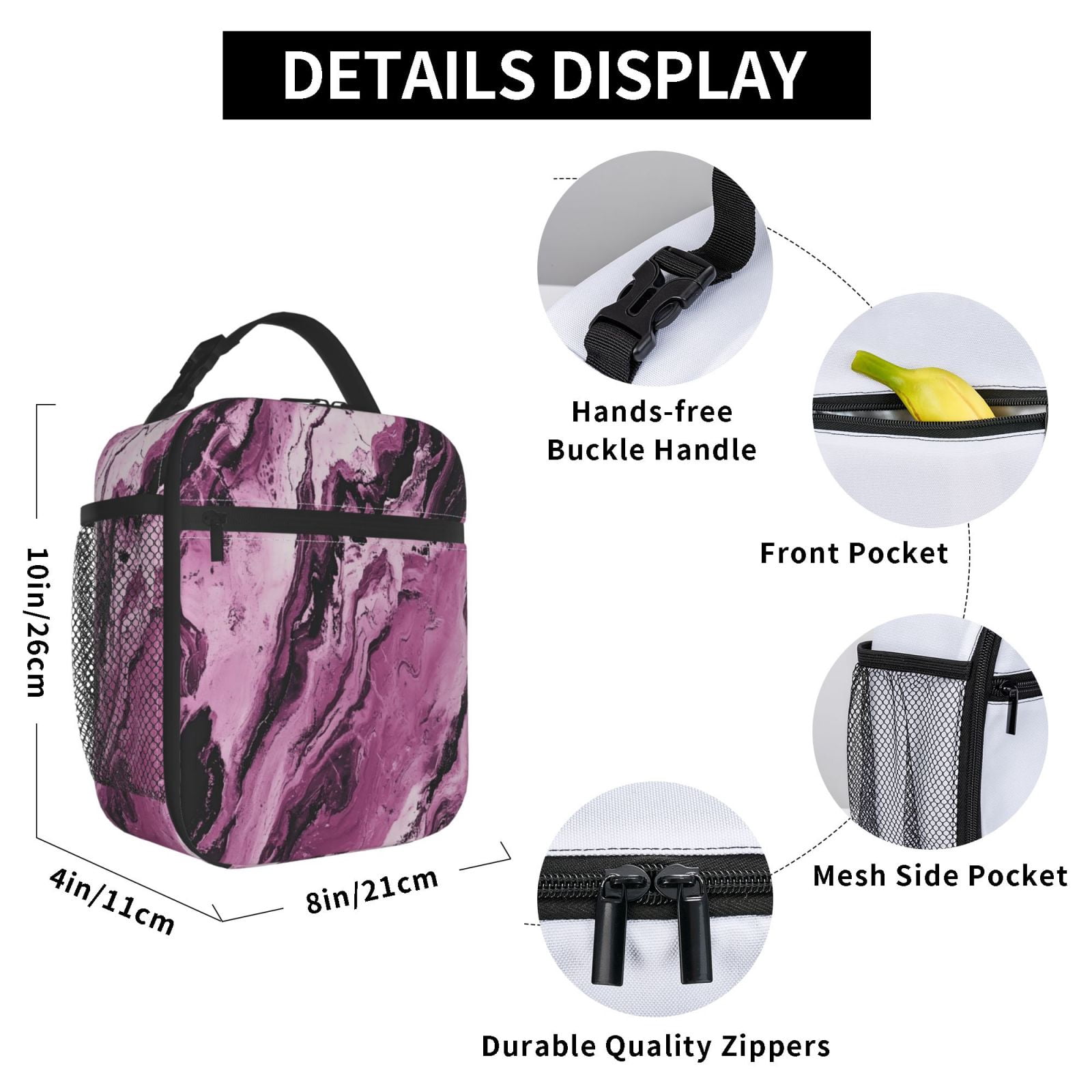 Lunch Bag For Women Men Insulated Portable Lunch Box Bento Box Office Picnic Travel Cooler Bag Darkmagenta Marble_1