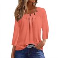 thumbnail image 2 of hxobax Womens Square Neck Tshirts Summer Tops Button Tunic Shirts 3/4 Sleeve Pleated Pullover Blouse, 2 of 6