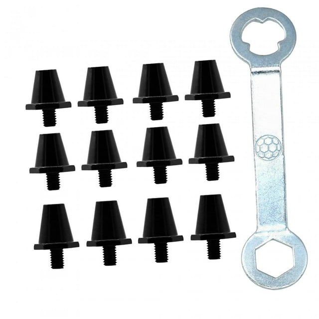 12 Uds. Clavos para zapatos de fútbol, para zapatos de fútbol, accesorios profesionales para pista de tornillo roscado M5 para deportes de Negro con llave