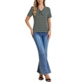 thumbnail image 2 of INSPIRE CHIC Women's Printed Tie V Neck Short Sleeves Straight Loose Blouse Tops, 2 of 5
