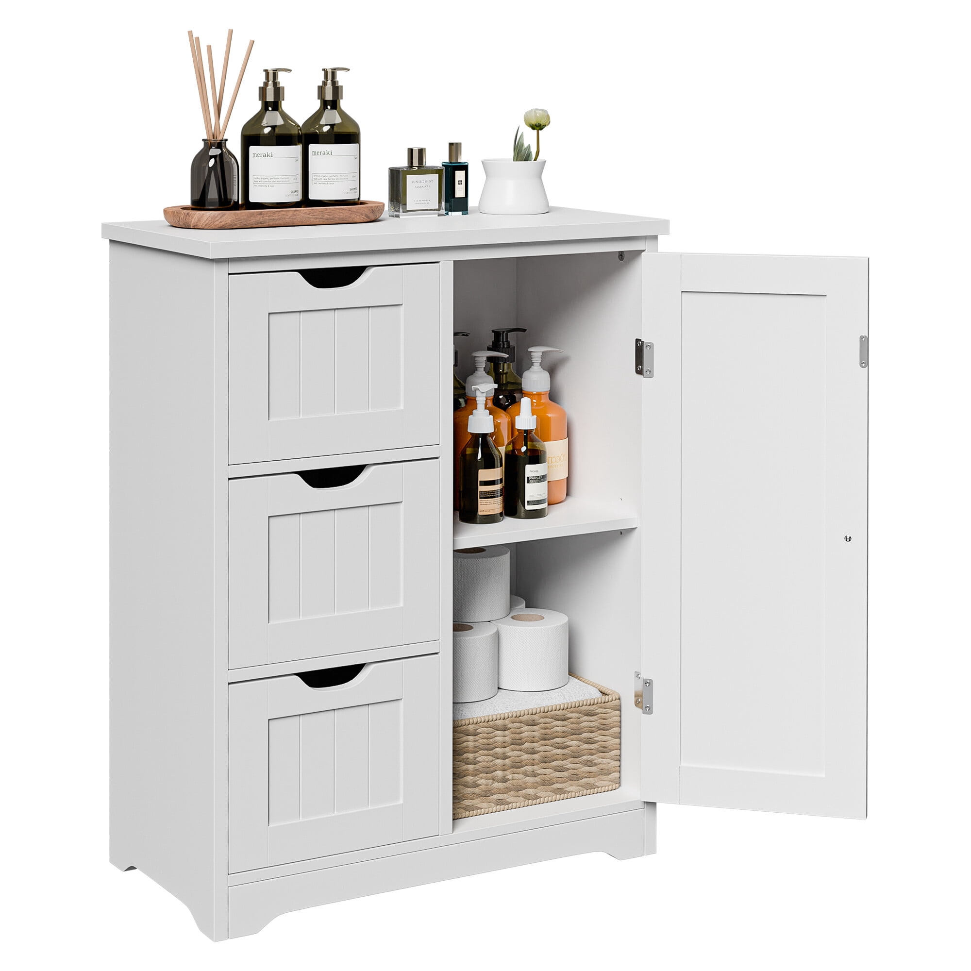 ZENSTYLE Bathroom Cabinet 3 Drawers Storage Organizer Floor Cupboard Home Decor White
