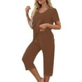 thumbnail image 7 of yievot Pajama Sets for Women Short Sleeve Shirt with Capri Pants Sets Solid Loungewear Sleepwear Pajamas Two Piece Outfits for Women, 7 of 7