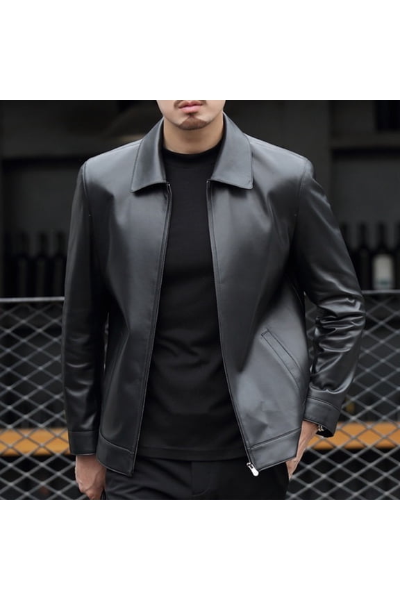 Men Vintage Leather Jacket, Stand Collar Winter Coat for Men - Warm Long Sleeve Casual Outerwear, Timeless Style Coat Daily Windproof