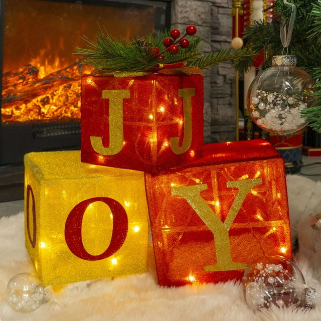 Juego de 3 cajas de regalo con iluminación navideña Hourleey con 60 LED