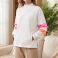 thumbnail image 6 of Oversized Color Block Sweatshirts for Womens Mock Neck Pullover Tops Long Sleeve Side Slits Drop Shoulder Shirt with Pockets Beige S, 6 of 9