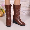 thumbnail image 6 of Women's Slip on Mid Calf Boots, Fall Winter Platform Wedge Slouch Casual Boots with Breathable Lining and Cushion Sole, Trendy Footwear for Daily Leisure, 6 of 7