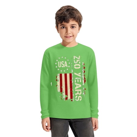 NAFUU Boys Long Sleeve T Shirts Independence Day Patriotic Graphic O-Neck T-Shirt Casual Top Soft Comfortable Kids Tee Relaxed Fit Fashion Clothing 9-10 Years