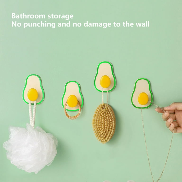 Hesroicy Cute Avocado-Shaped Wall Hooks (2Pcs/Set) with Punch-Free, Self- Adhesive, and Removable Design for Hat, Towel, Clothes, and Door Back  Hanging in Bathroom 