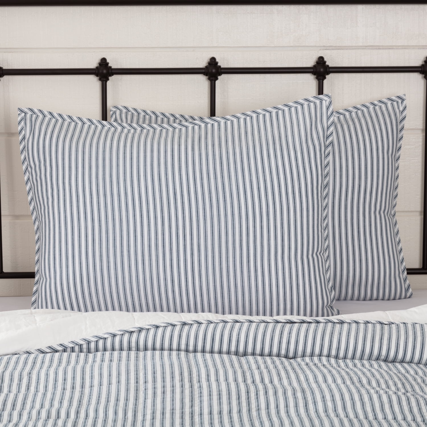 VHC Brands Farmhouse Euro Ticking Stripe Sham – Sawyer Mill, Red/Tan, 26x26 Inch, 100% Cotton, Ties Closure - View #2