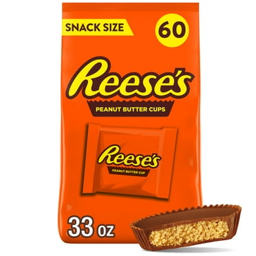 Reese's Milk Chocolate Snack Size Peanut Butter Cups Candy, Bag 33 oz, 60 Pieces