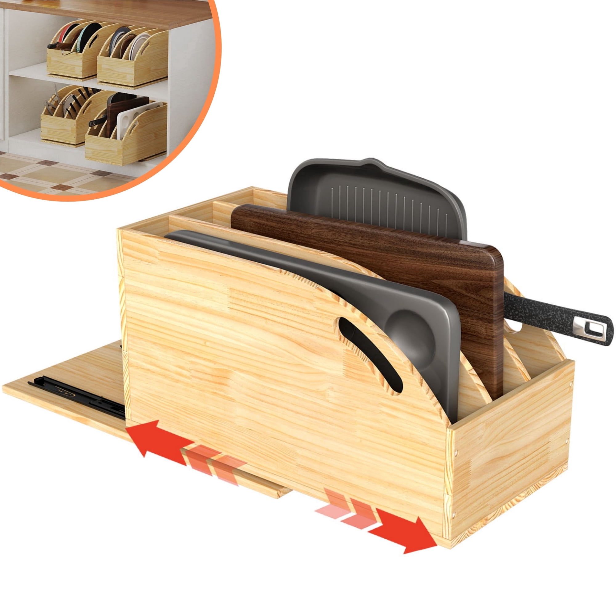 Qunbio Wood Pull Out Cabinet Organizer, Slide Out Kitchen Cabinet Organizer with Vertical Dividers for Cookie Sheet, Pots and Pans, Cutting Board, Baking Tray, 10.5"W x 21"D x 10.6"H