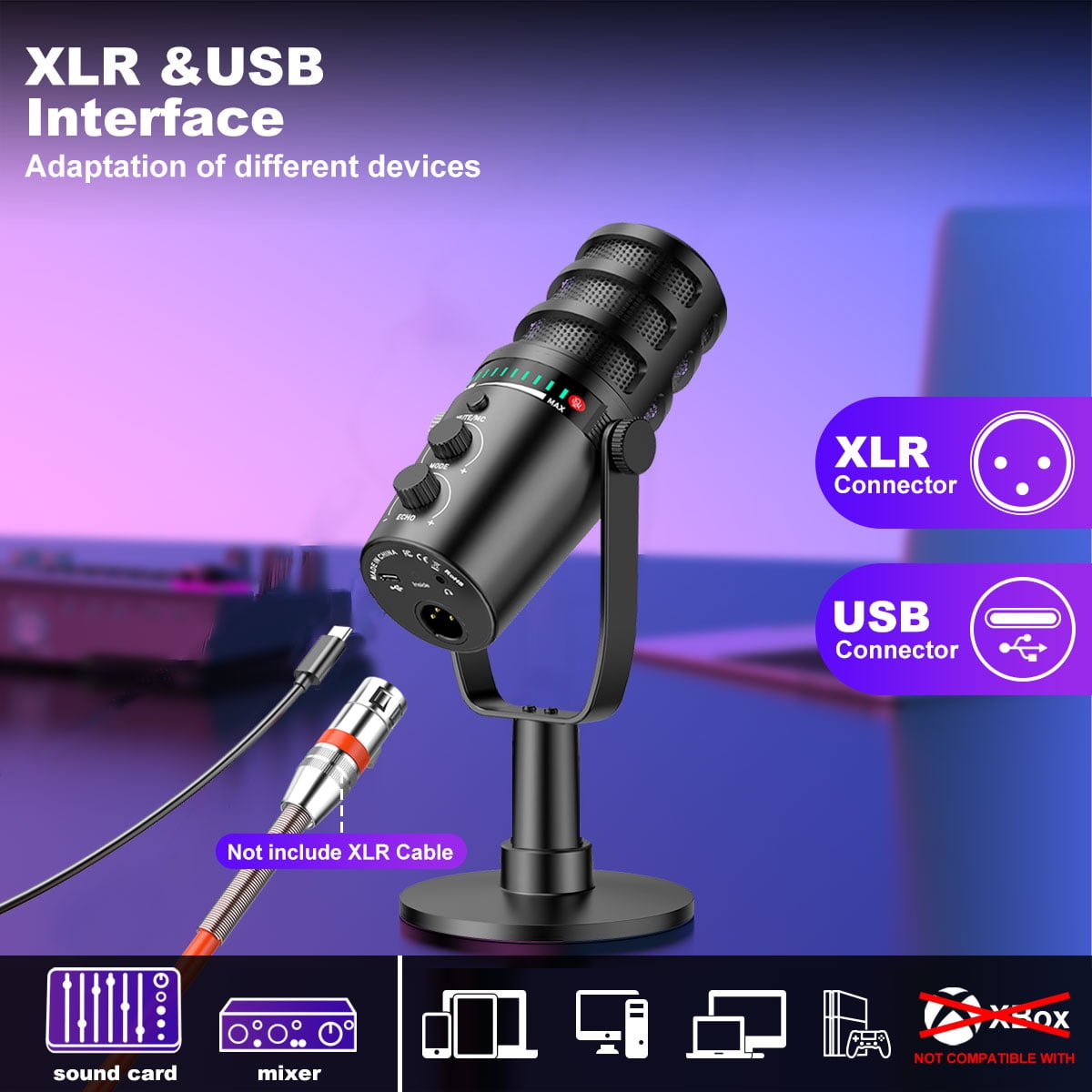 ZealSound Professional USB Condenser Microphone, Metal Reverb Noise Canceling, Headphone Output, Volume Control, Microphone Gain Control, Mute Button, for PC, Mac, Gaming PS 4&5