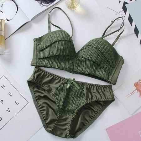 

Sexy underwear set Solid Color Girl Knitting Thread Without Steel Ring Gather 1/2 Cup Bra + Underwear Set