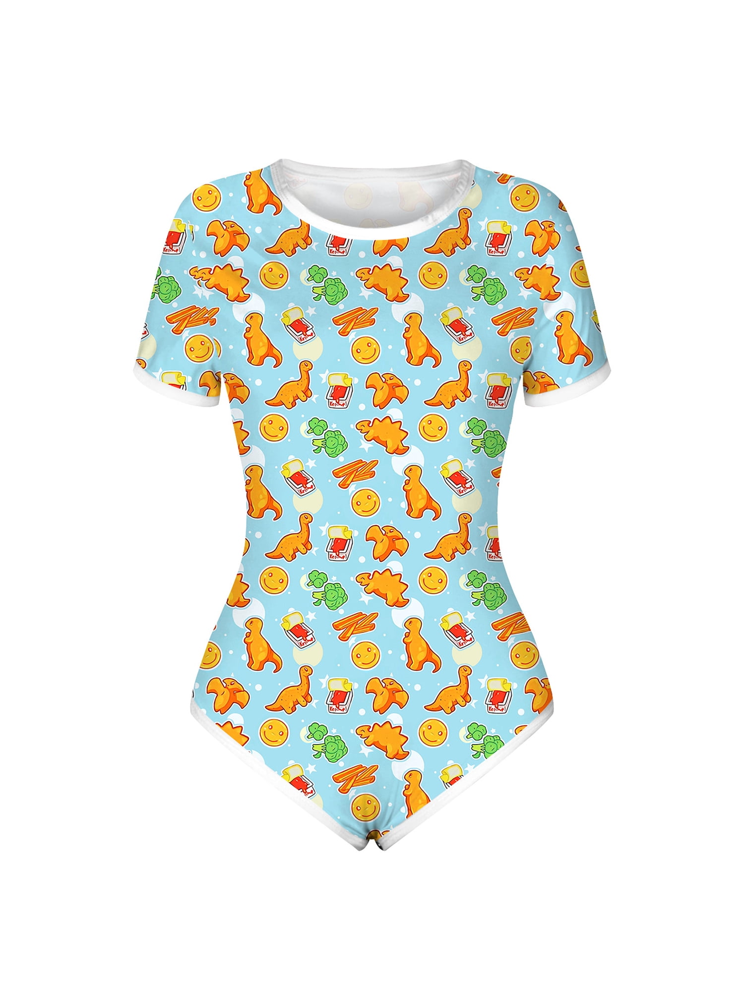 Button Crotch Romper Onesie Pajamas ABDL Littleforbig Adult Baby Onesie Diaper Lover Dinosaurs Pattern 