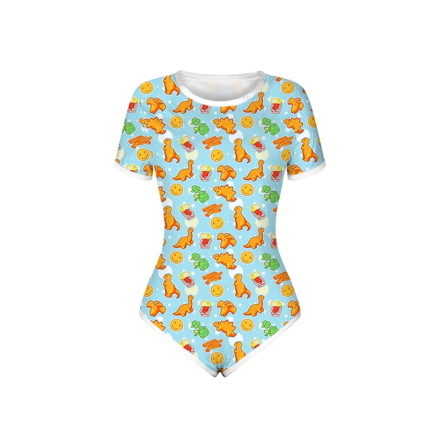 Mialoley Combinaison Aguichant Slim pour Femmes, Adultes Imprimé Dessin Animé Manches Courtes Col Rond Taille Haute