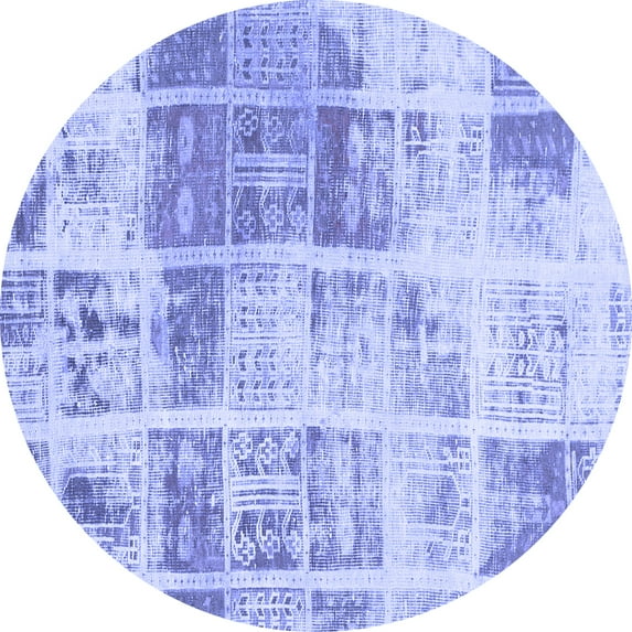Ahgly Company Machine Washable Indoor Round Abstract Blue Modern Area Rugs, 6' Round