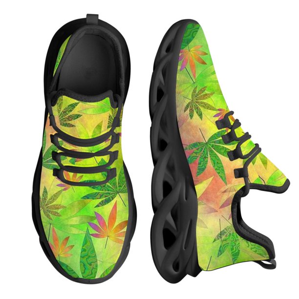 Zapatillas de plataforma con estampado 3D de hojas de marihuana para mujer, zapatos de malla transpirables con cordones, nuevo estilo