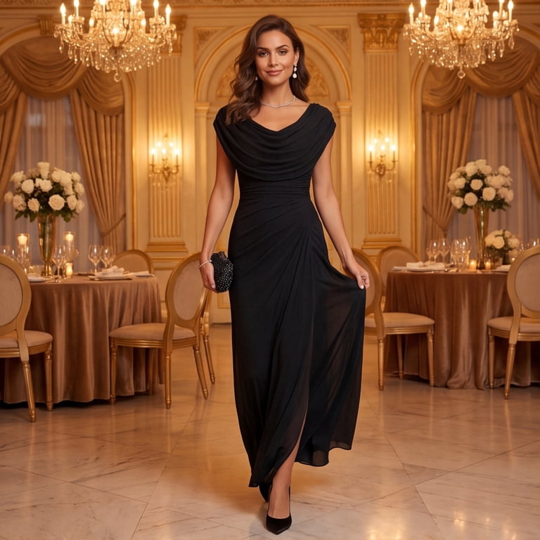 black flowy chiffon dress Chiffon Wrap Black Chiffon Pleated Dress Cocktail Dress Black Flowy Chiffon Dress Black Formal Dress A-Line