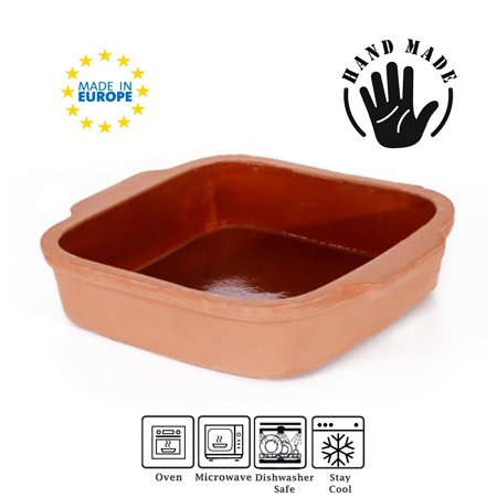Natural Earthenware Glazed Clay Oven Tray, Square Shape Pottery Cookware