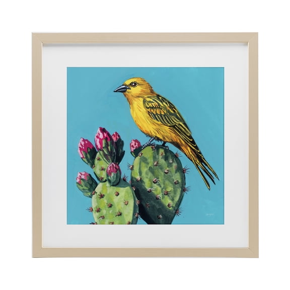 Stupell Industries Modern Yellow Bird on Cacti Bloom Birch Framed Print Under Glass, 13 x 13, by Kate Jarvik Birch