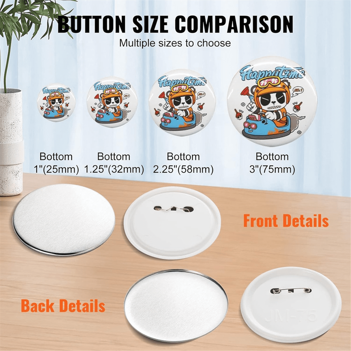 TOP! 200 Sets 3 Inch 75mm Pin Back Button Parts for Maker Machine, DIY Round Badge