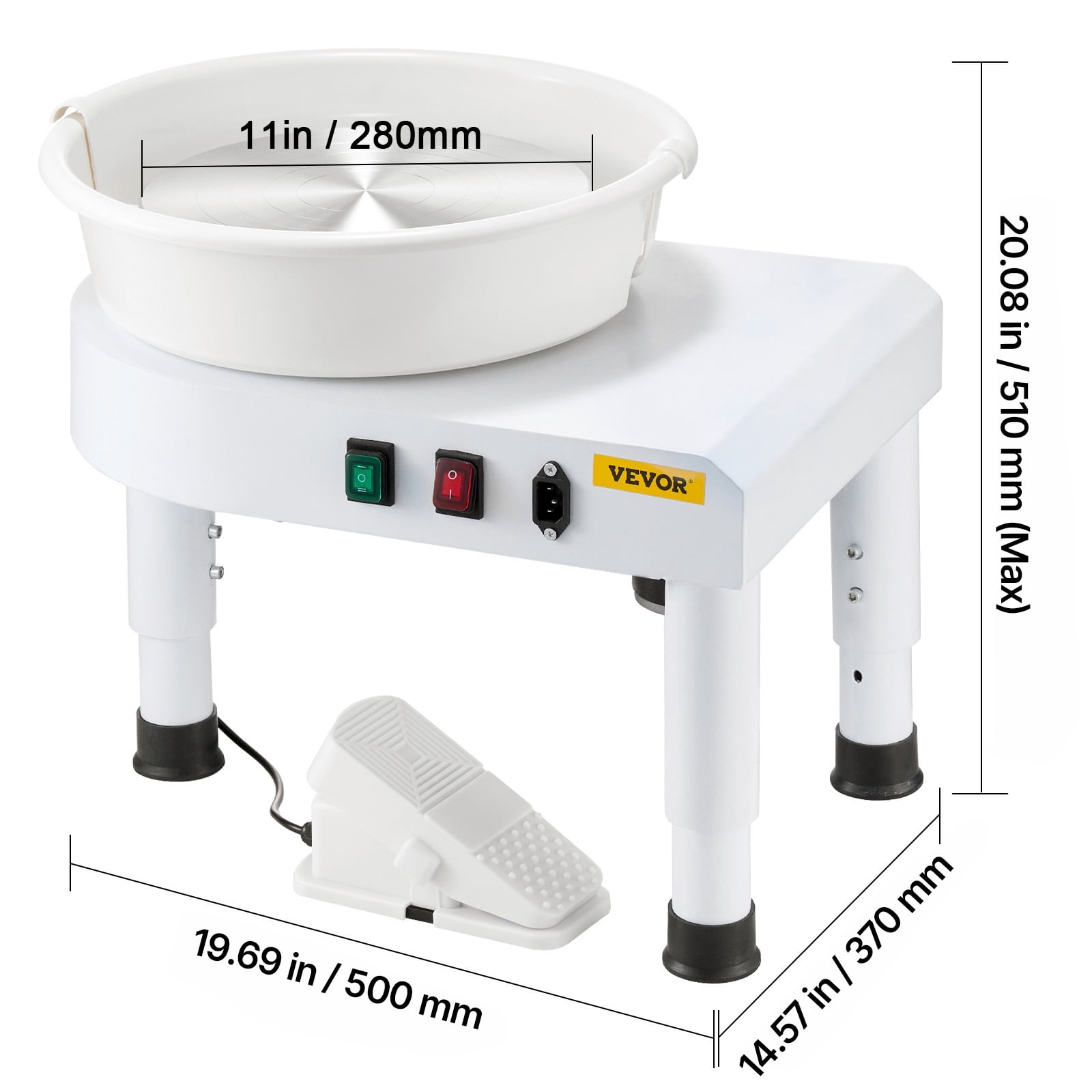 VEVOR Pottery Wheel, 11 in Ceramic Wheel Forming Machine, 60-300 RPM Adjustable Speed with Foot Pedal Control, Detachable Basin, Adjustable Lift Leg, Complete Accessories for Home Pottery, DIY, White