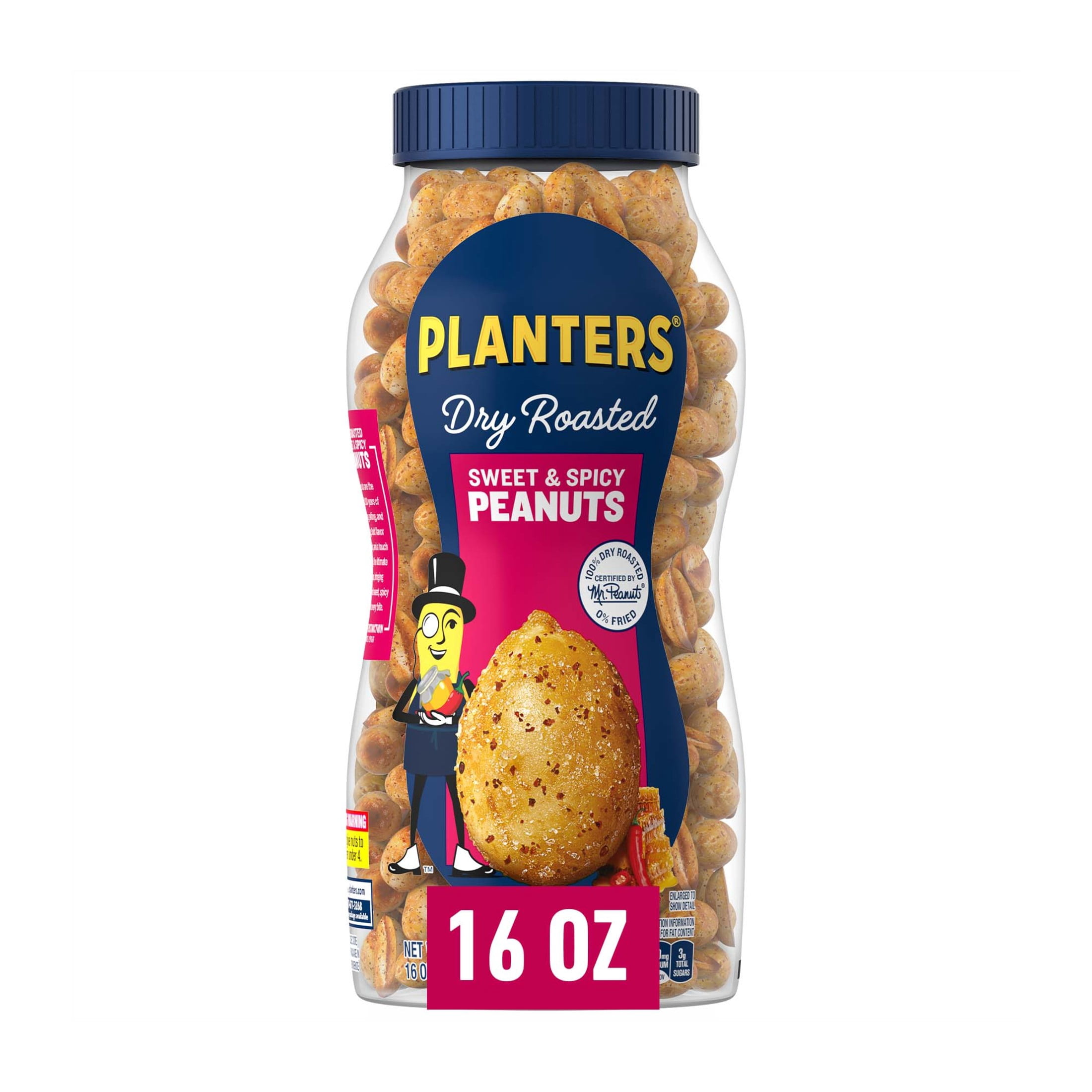 PLANTERS Sweet and Spicy Peanuts, Party Snacks, Plant-Based Protein, 16 oz Plastic Jar