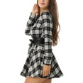 thumbnail image 4 of Allegra K Women's Plaids Print Long Sleeves Belted A-Line Shirt Dress S White, 4 of 6