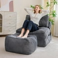 thumbnail image 4 of Square Stuffed Pouf Ottoman, Corduroy Poufs with Foam Chunk Filling, Furry and Fluffy Pouf Foot Stool Storage Ottoman, 21 X 21 Floor Poufs Foot Rest for Living Room, Dark Grey, 4 of 12