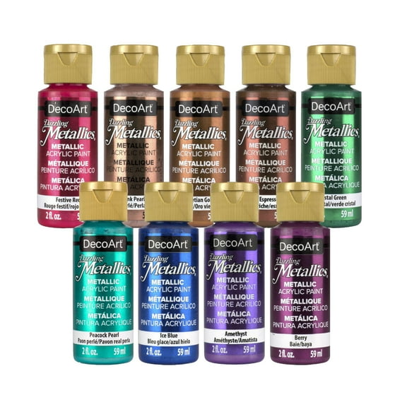 DecoArt Dazzling Metallics Bold Metallics Acrylic Paint Set, 9 Colors, 2 fl oz
