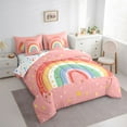 thumbnail image 3 of jejeloiu Boho Cute Rainbow 7pcs Bedding Comforter Set,3D Gold Stars Queen Bedding Sets For Girls Teens Reversible, 3 of 8