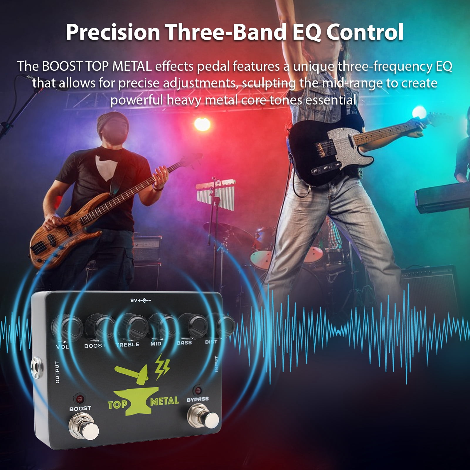 Rupoun Heavy Metal Boost Guitar Pedal Top Effects Stompbox with 3 Band EQ Mid Focus for Punchy Bass Crisp Highs Wide Distortion Range Electric Guitar Effects Pedal for Live Performance
